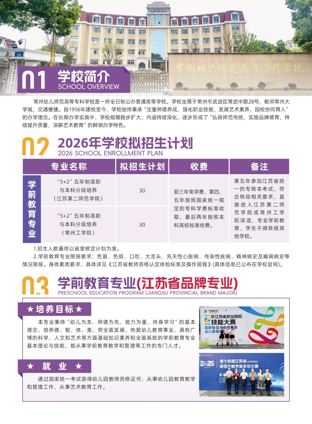 常州幼儿师范高等专科学校－2026年招生计划（五年制）