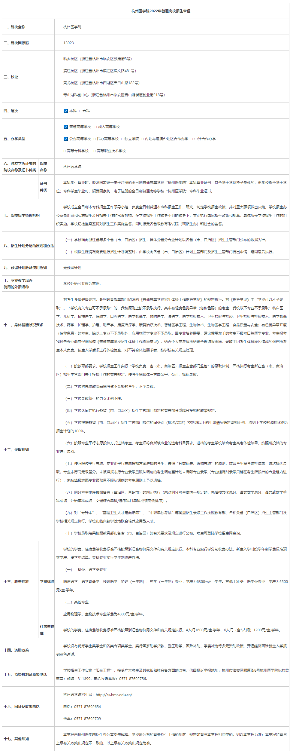 州医学院2022年普通高校招生章程