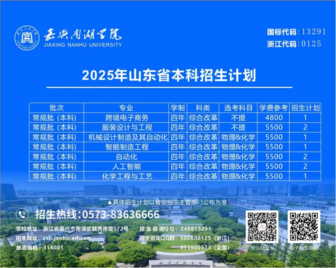 嘉兴南湖学院2025年本科招生计划