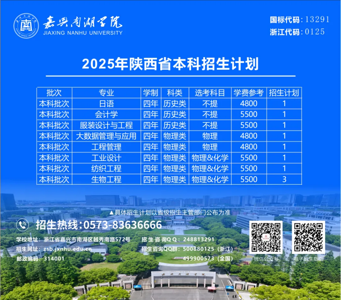 嘉兴南湖学院2025年本科招生计划