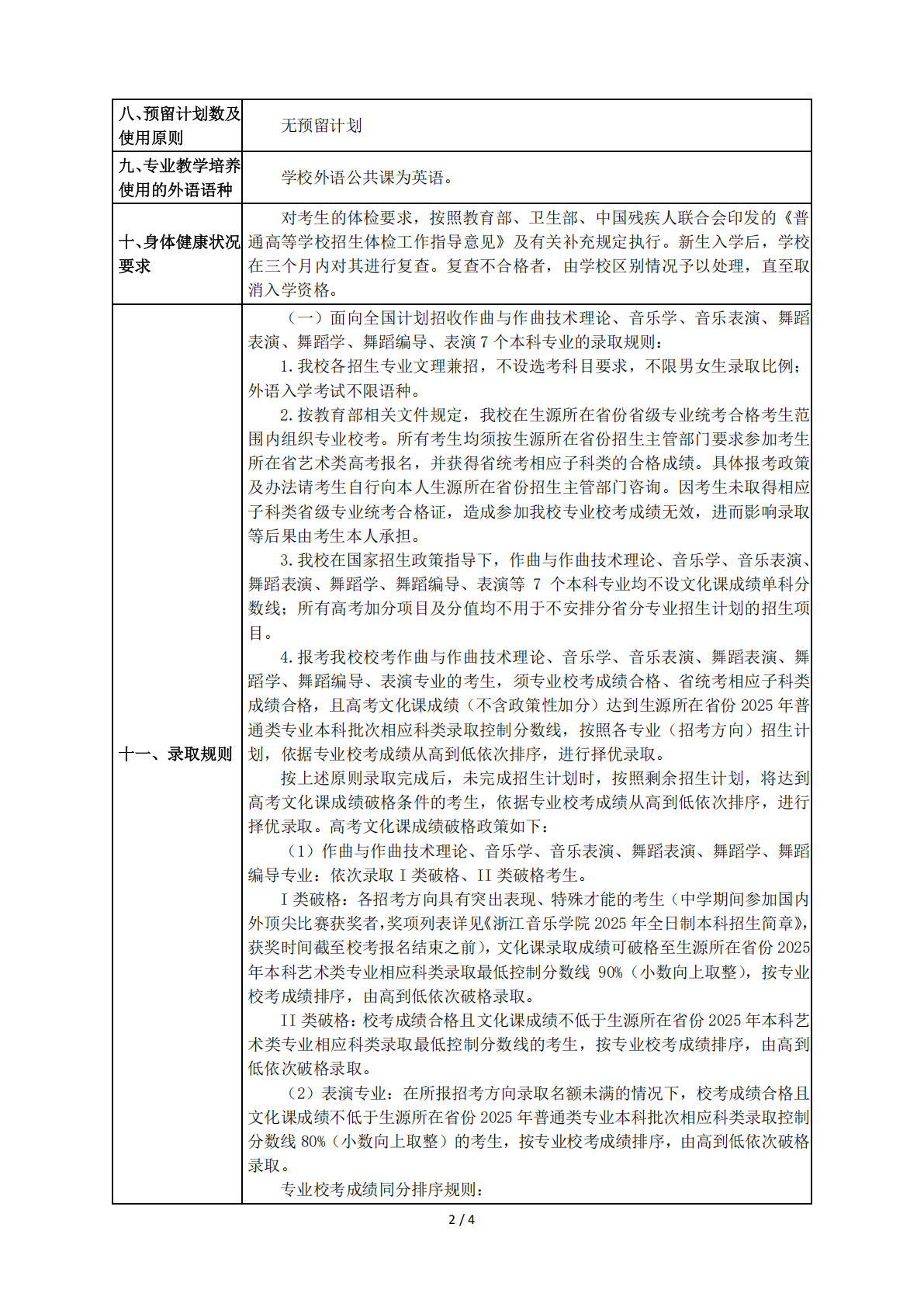 浙江音乐学院2025年普通高校招生章程