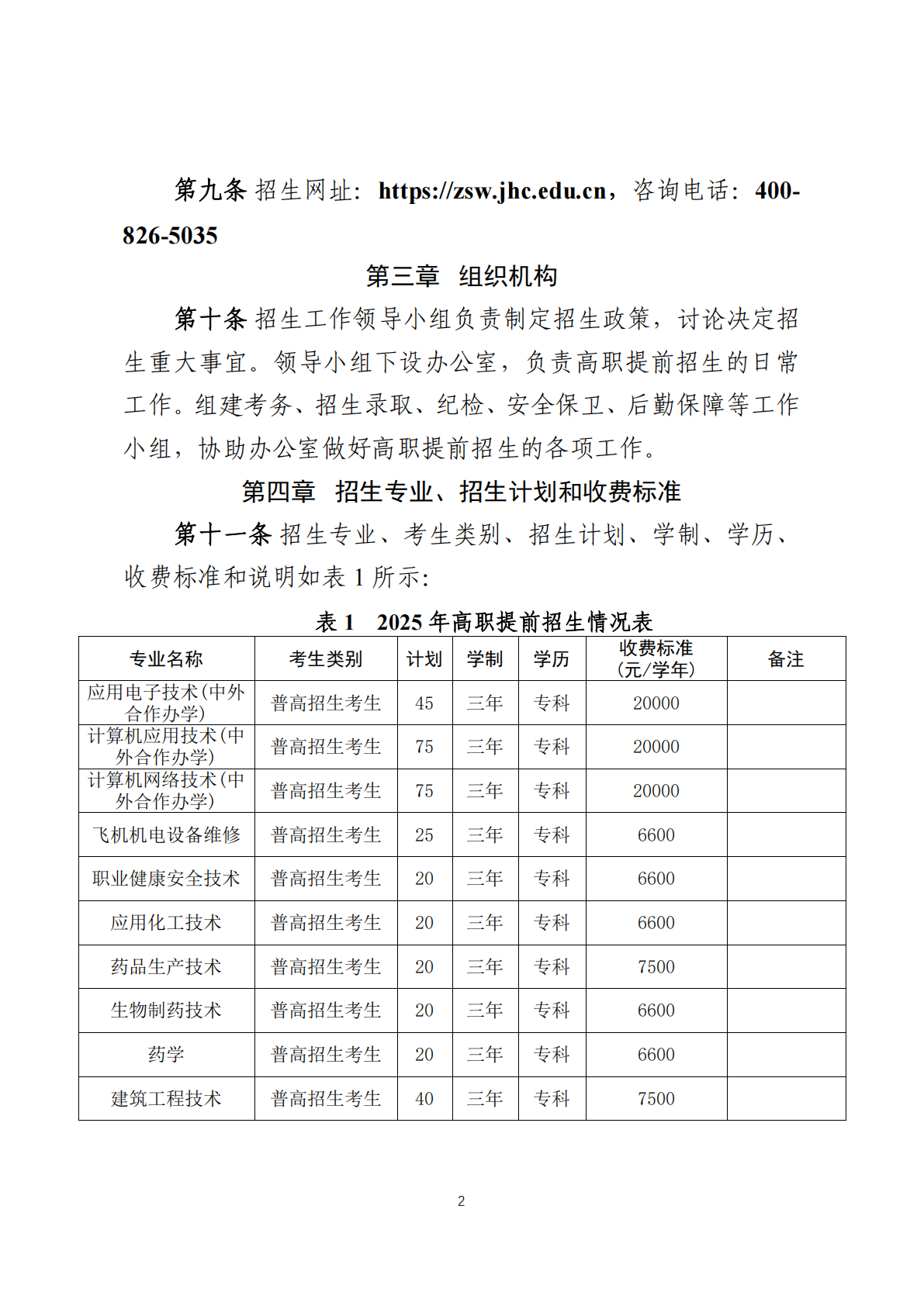 金华职业技术大学－2025年高职提前招生章程