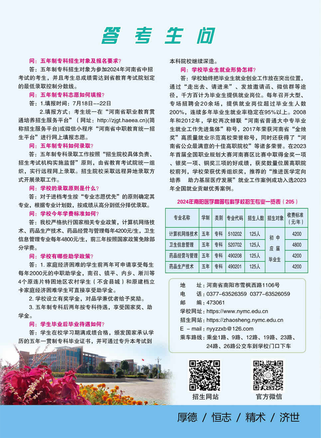 南阳医学高等专科学校－2024年五年制一贯制招生简章