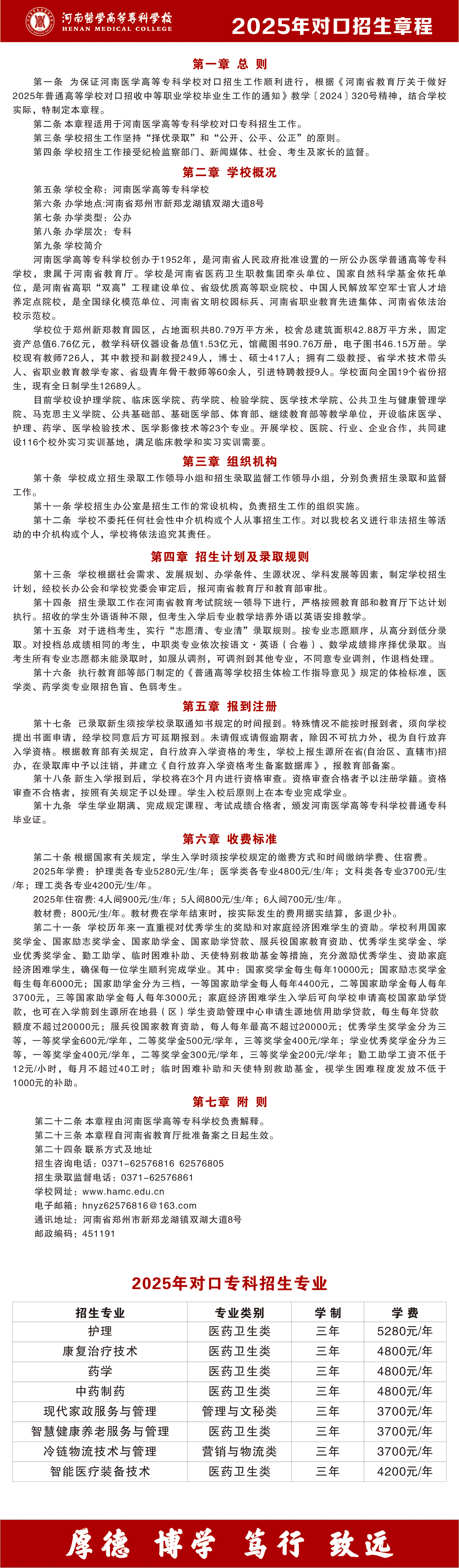 河南医学高等专科学校－2025年对口招生章程