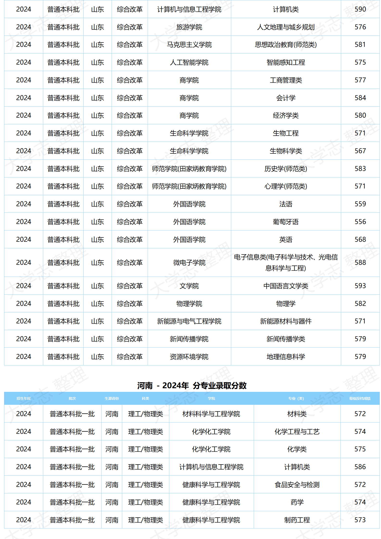 湖北大学-2024年分专业录取分数