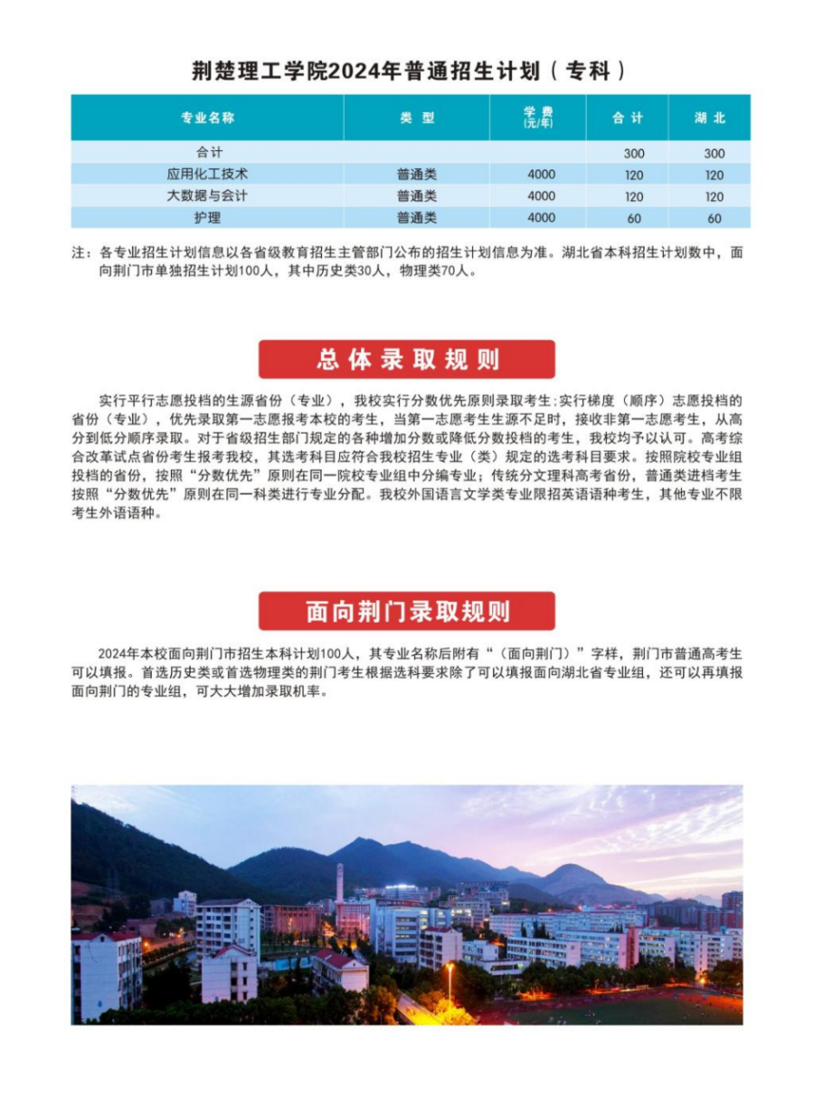荆楚理工学院2024年报考指南