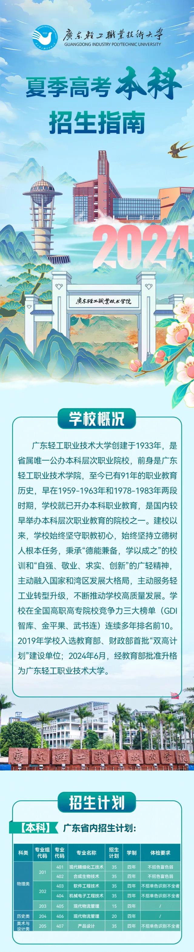 广东轻工职业技术大学2024夏季高考本科招生指南