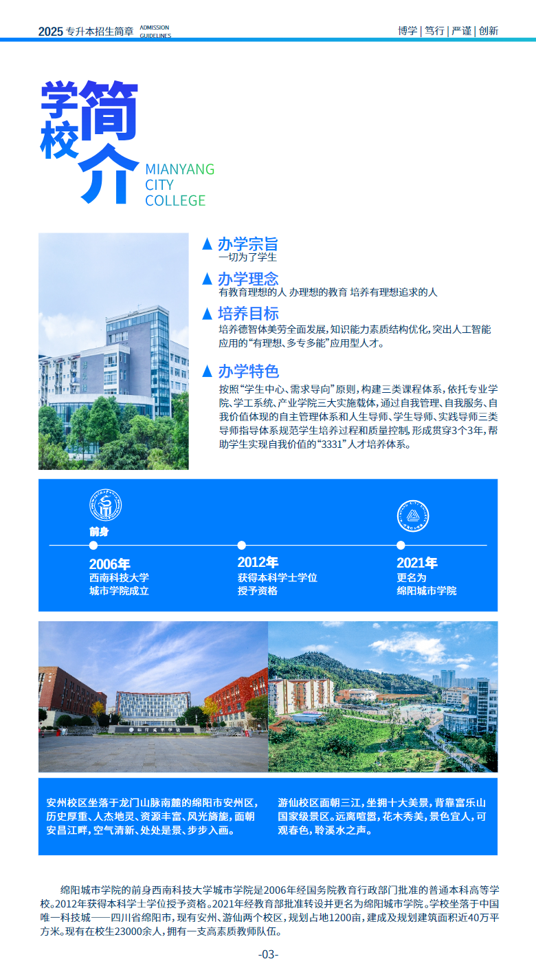 绵阳城市学院2025年专升本招生简章