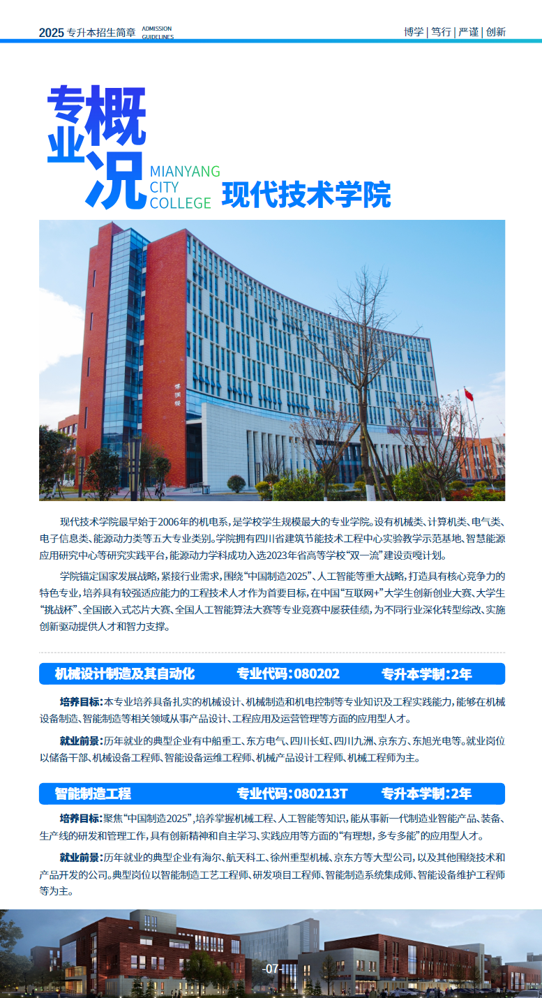 绵阳城市学院2025年专升本招生简章