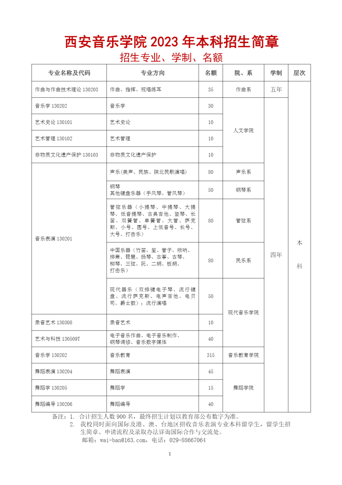 西安音乐学院2023年本科招生简章