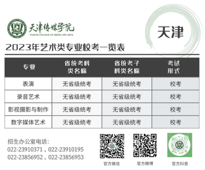 天津传媒学院－2023年艺术类专业校考一览表