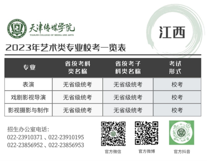 天津传媒学院－2023年艺术类专业校考一览表