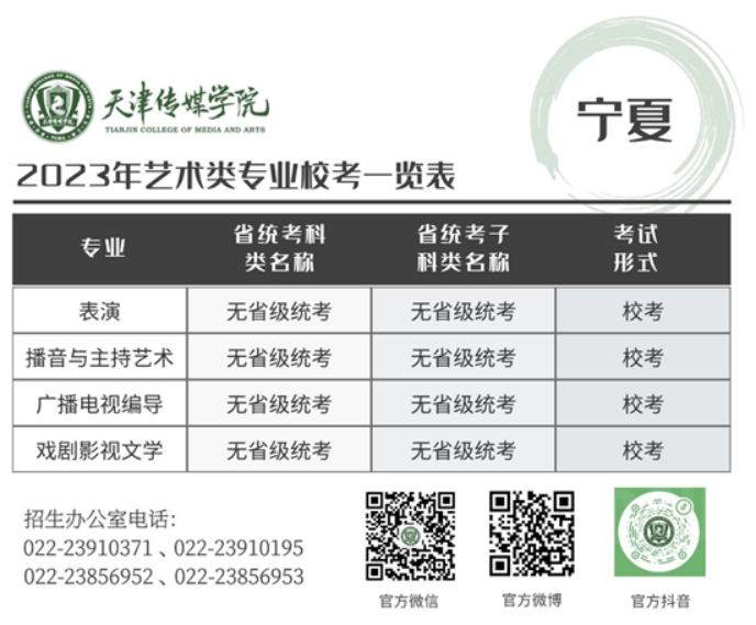 天津传媒学院－2023年艺术类专业校考一览表